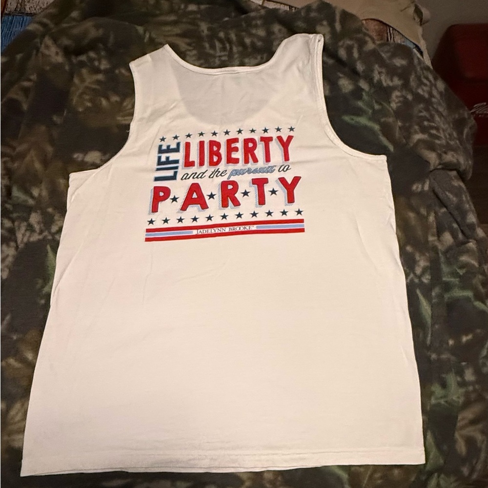 Jadelynn Brooke White Tank with Red & Blue Patriotic Print
